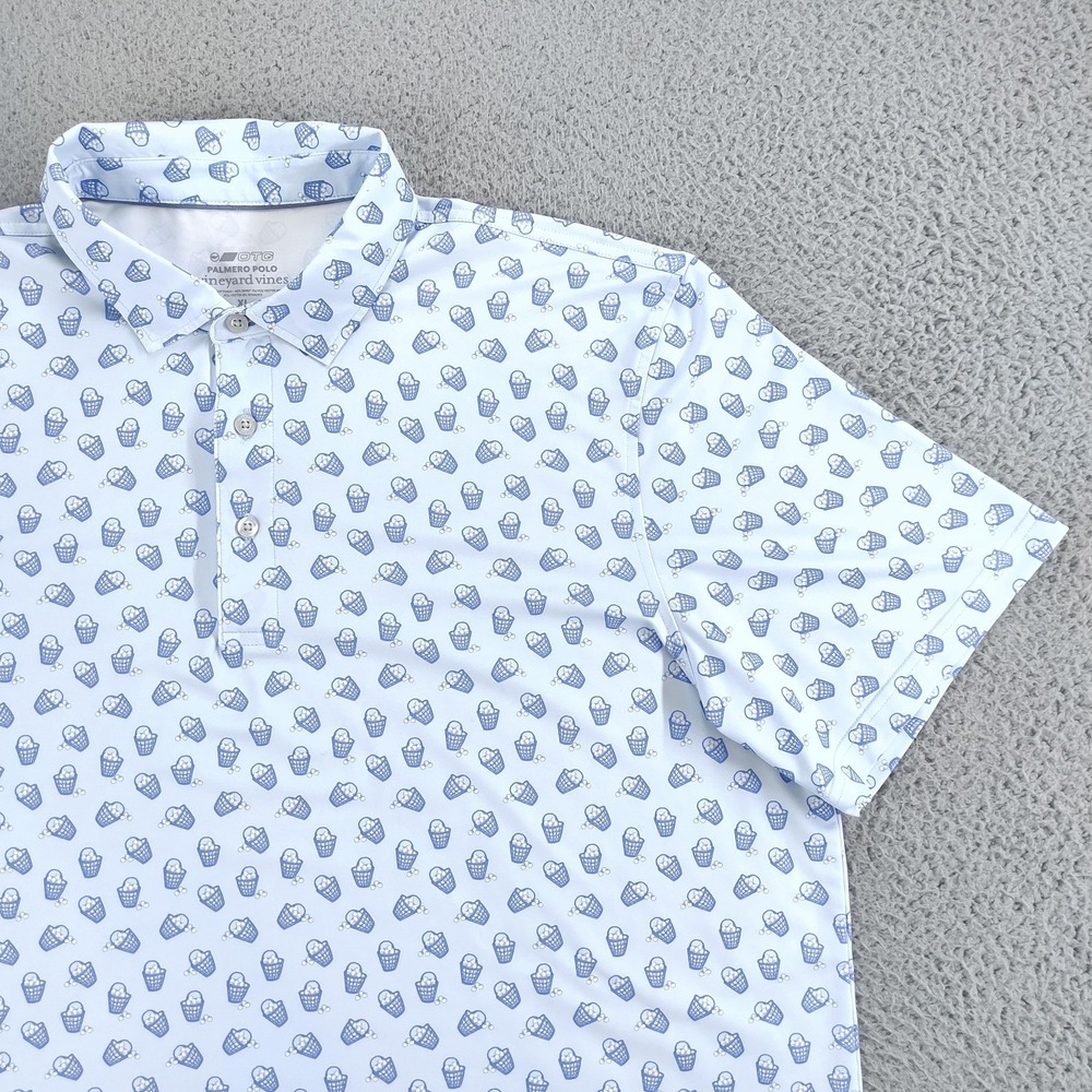 Vineyard Vines OTG Palmero Polo Shirt Mens XL Lt Blue Golf Range Ball Print